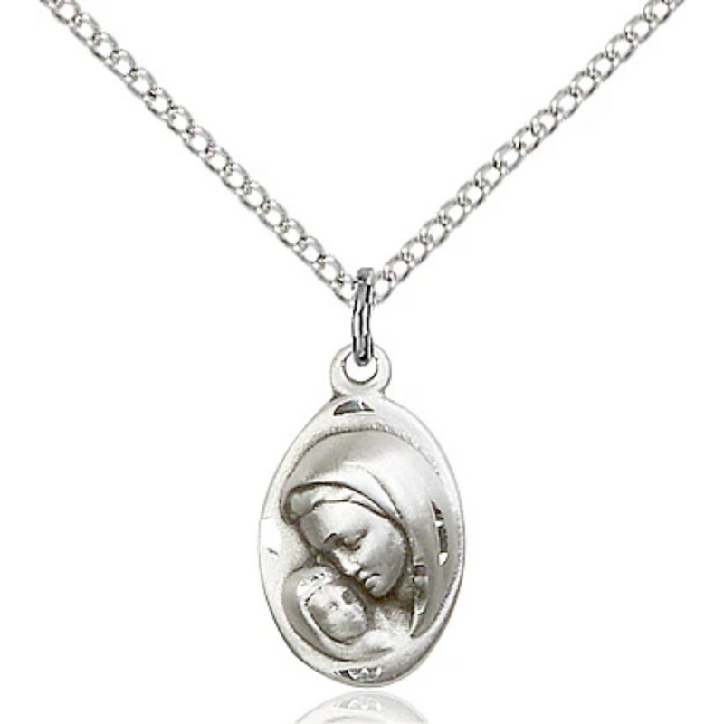 Madonna and Child Necklace Sterling Silver 18"