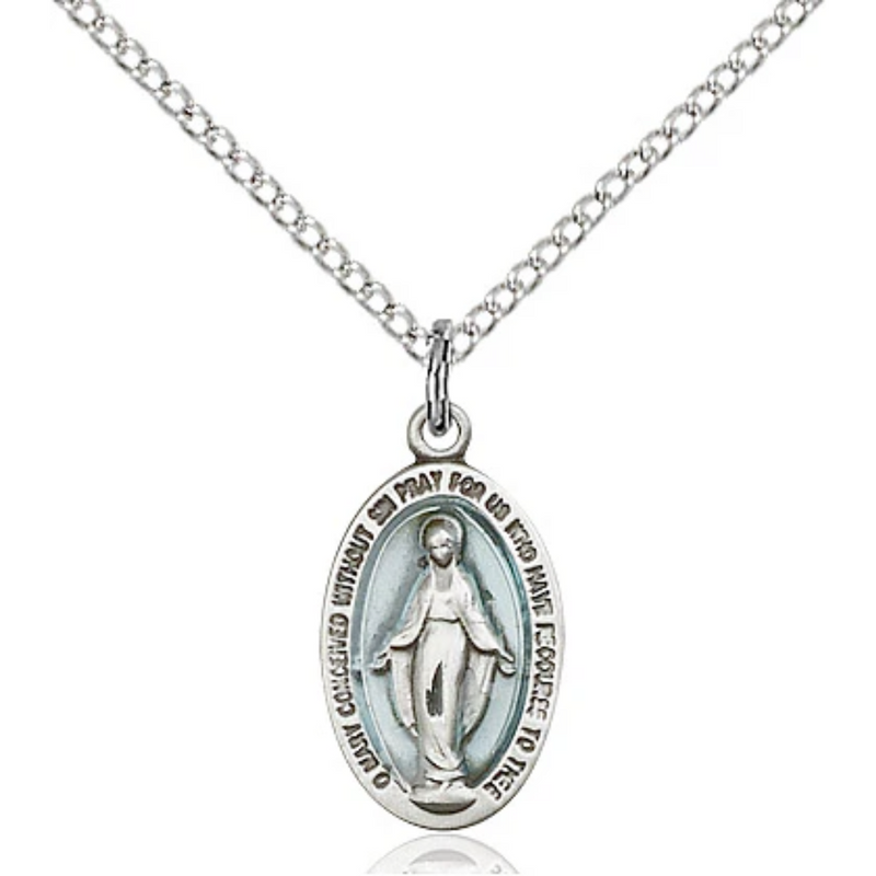 Miraculous Medal Necklace Sterling Silver 18"