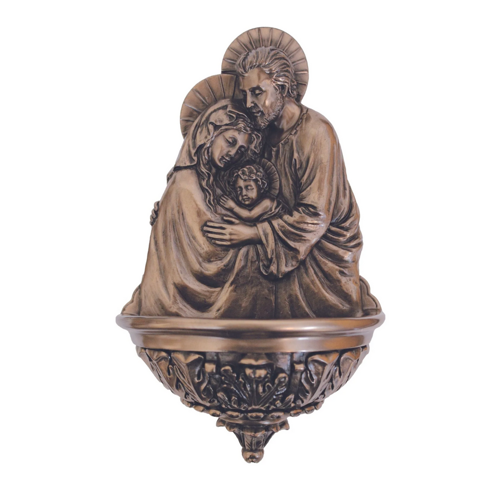 Holy Family Bronze Holy Water Font 9"