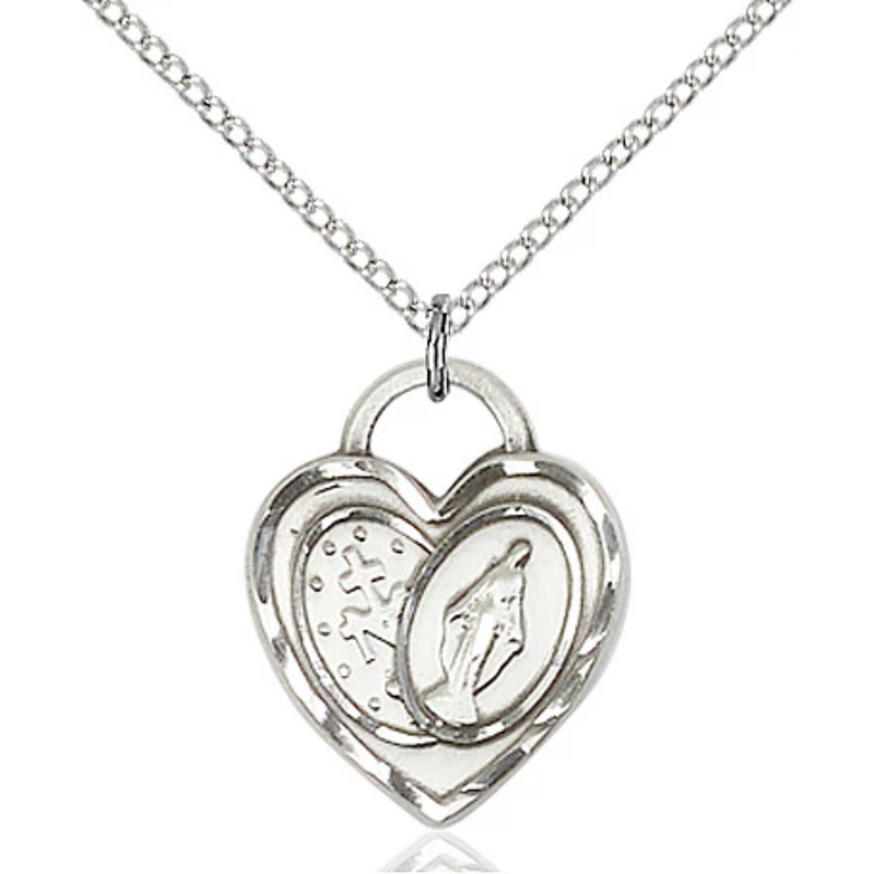 Miraculous Medal Necklace Sterling Silver 18"