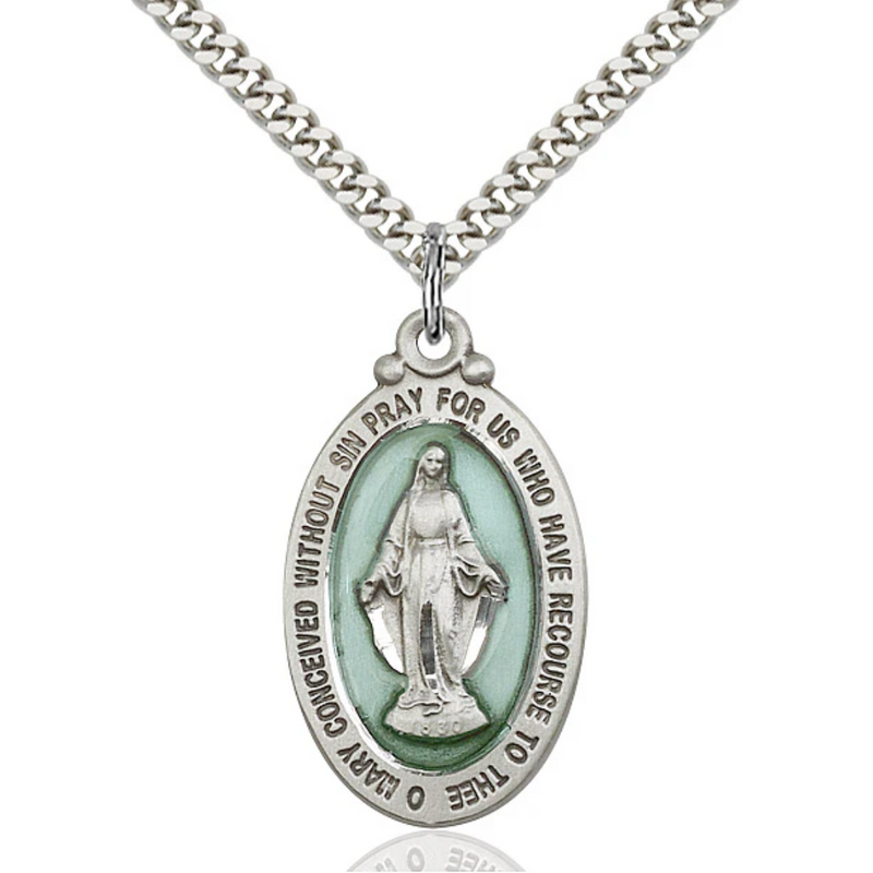 Miraculous Medal Necklace Sterling Silver 24"