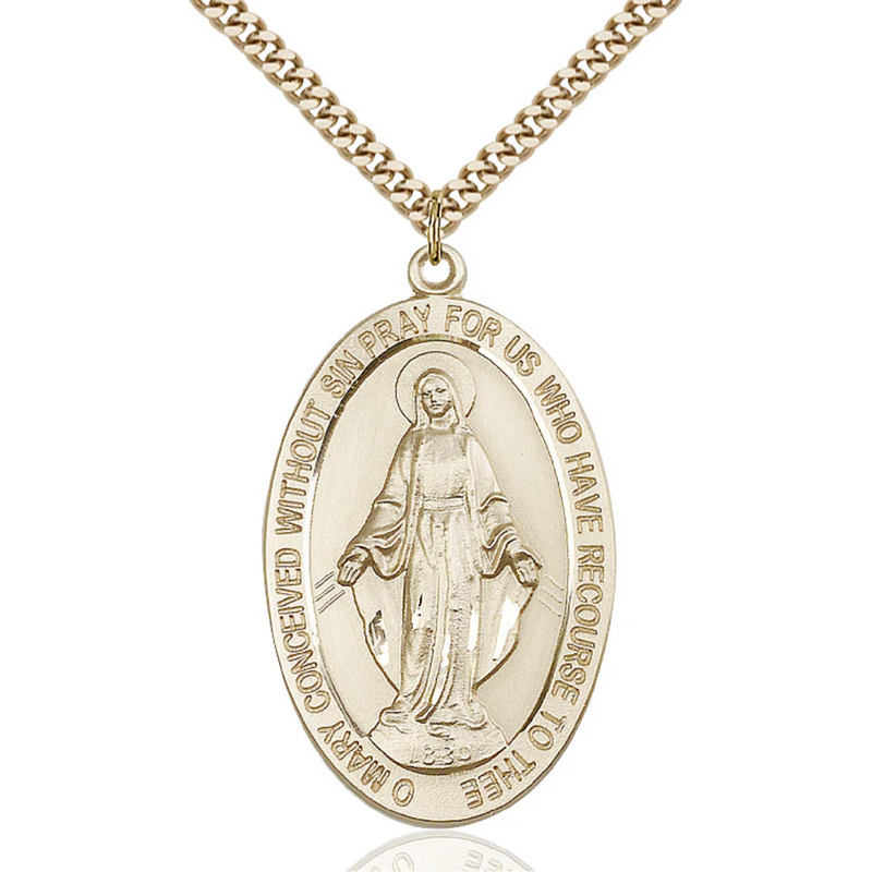 Miraculous Medal Necklace Gold Filled 24"