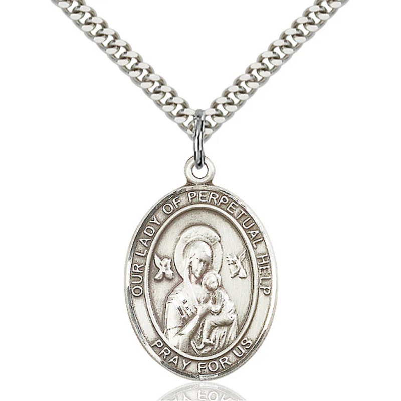 Our Lady of Perpetual Help Necklace Sterling Silver 24"