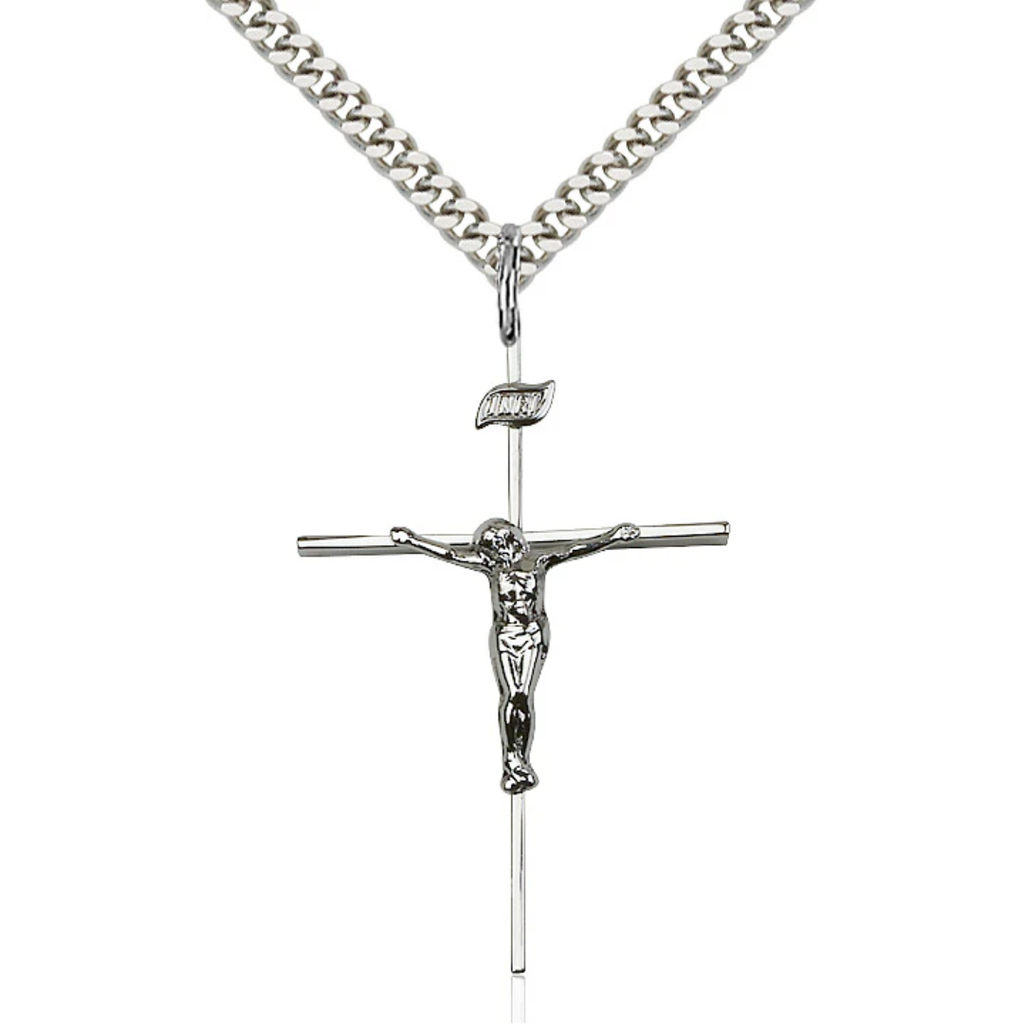 Crucifix Necklace Sterling Silver 24"