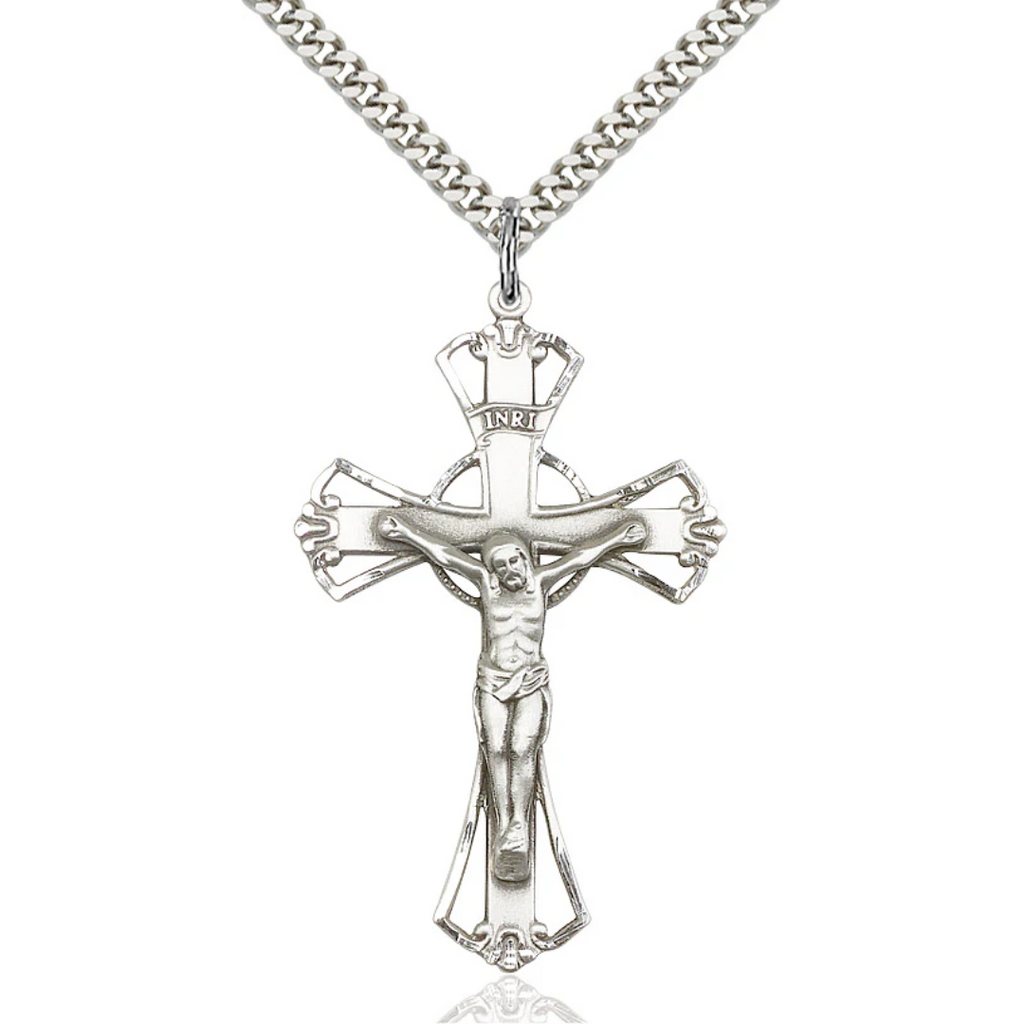 Crucifix Necklace Sterling Silver 24"