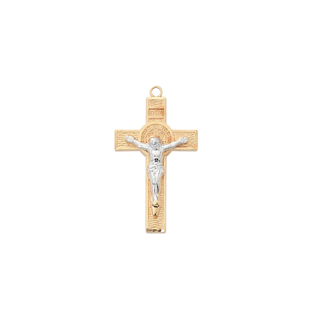 Two-Tone Benedict Crucifix Necklace - Gold over Sterling
