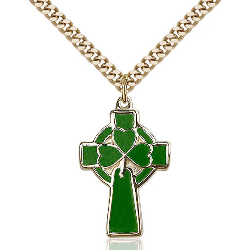 Celtic Cross with Green and Gold 24"
