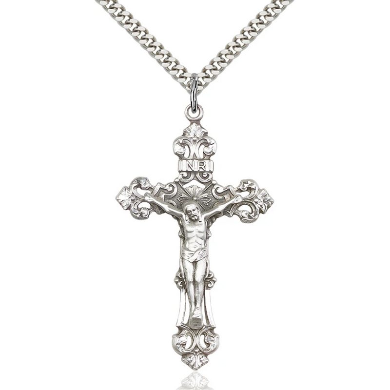 Crucifix Necklace Sterling Silver 24"