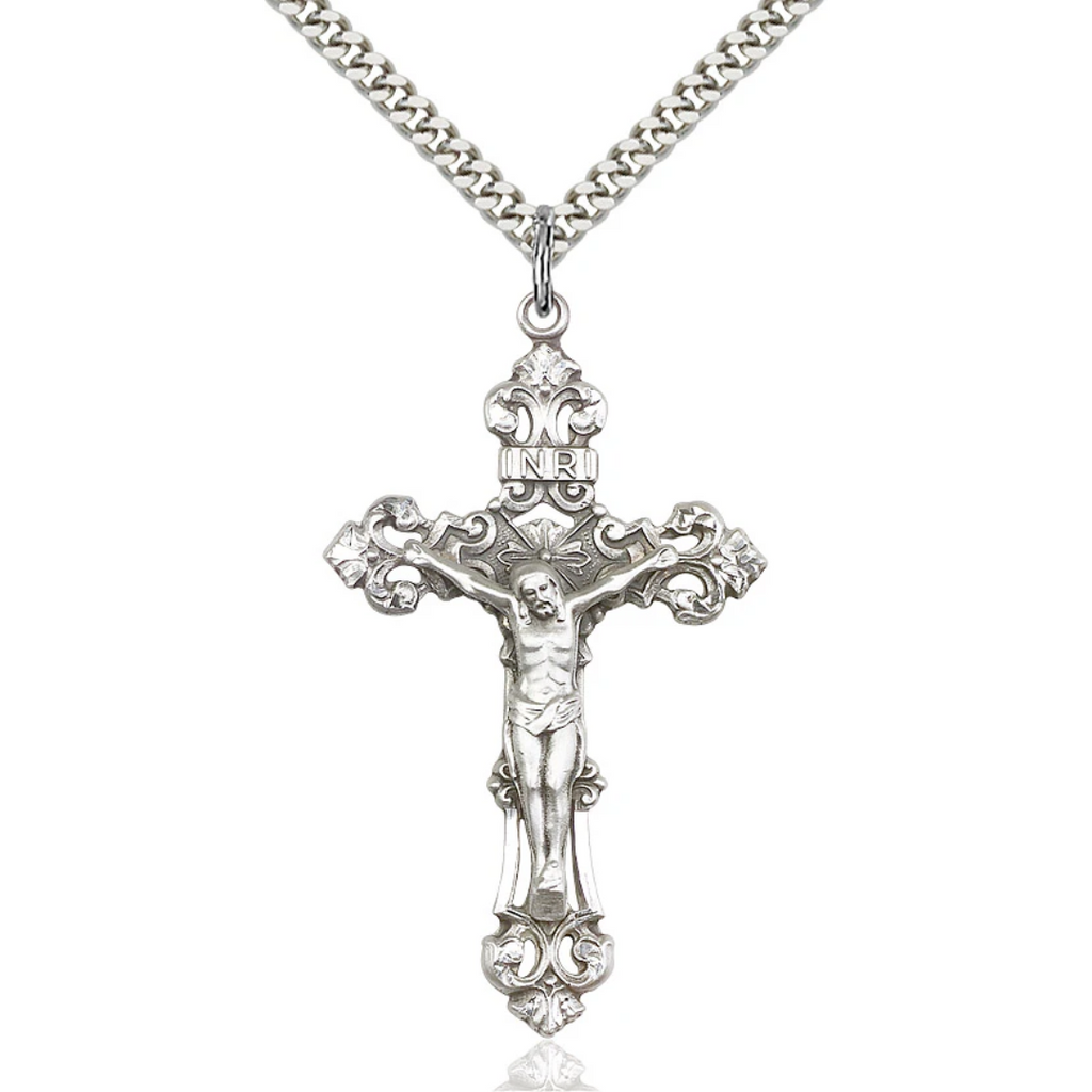 Crucifix Necklace Sterling Silver 24"