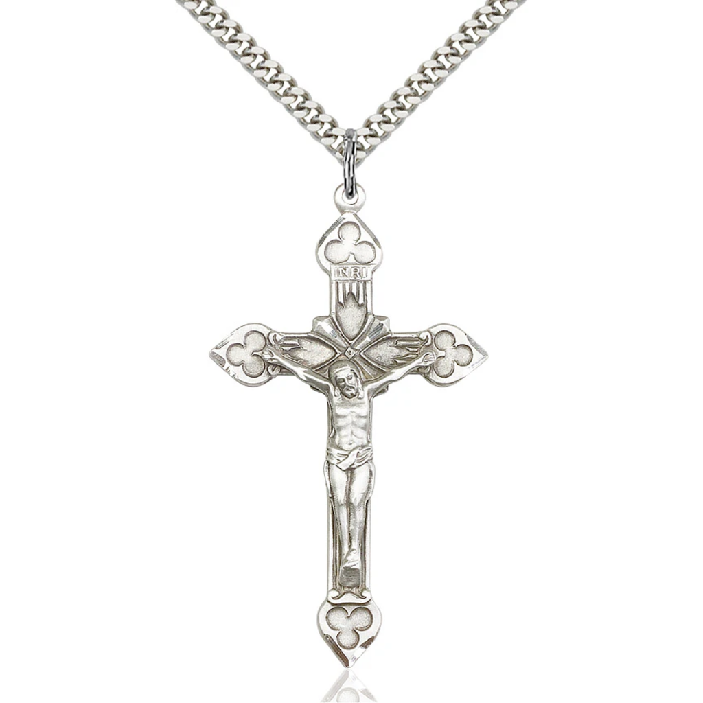 Crucifix Necklace Sterling Silver 24"