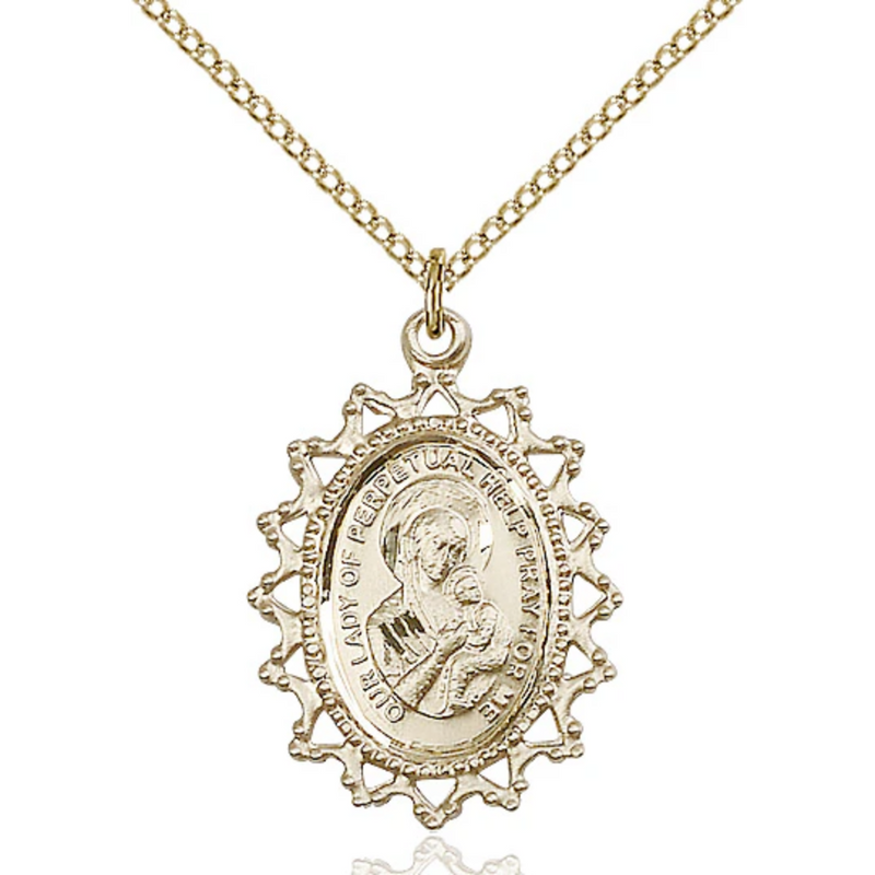 Our Lady of Perpetual Help Medal Gold Filled 18"