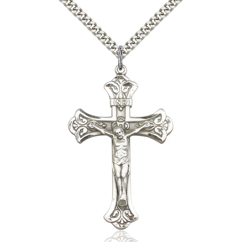 Crucifix Necklace Sterling Silver 24"