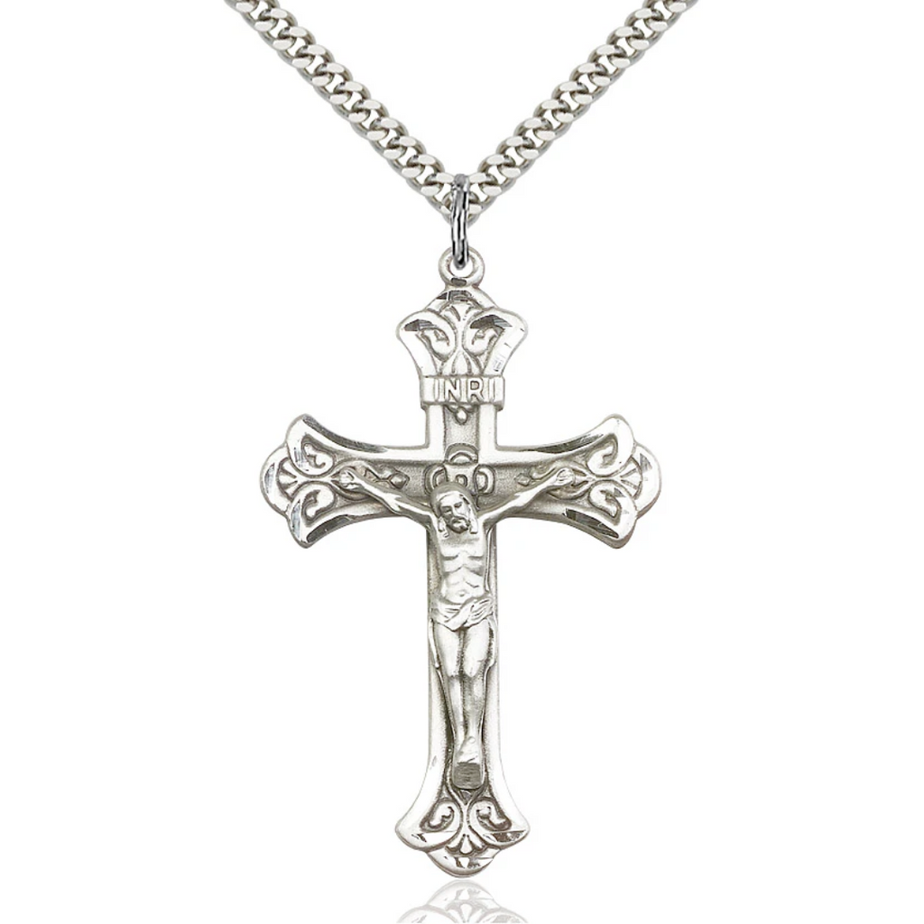Crucifix Necklace Sterling Silver 24"