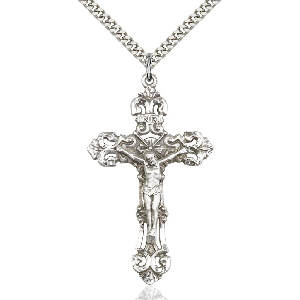 Crucifix Necklace Sterling Silver 24"