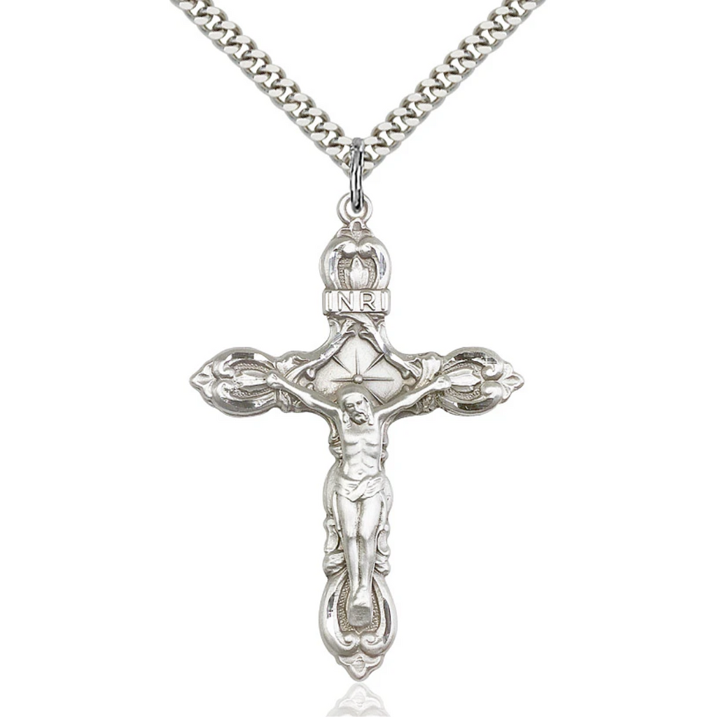 Crucifix Necklace Sterling Silver 24"