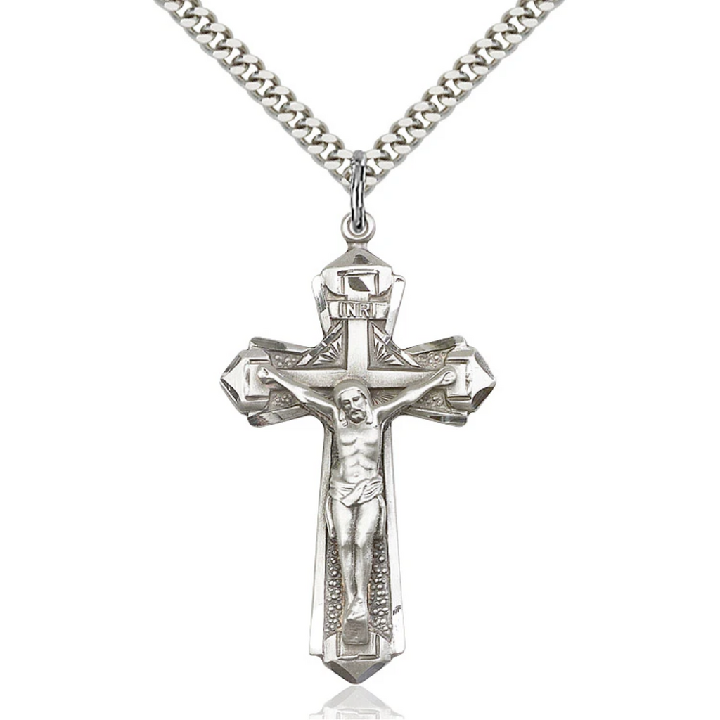 Crucifix Necklace Silver 24" Chain