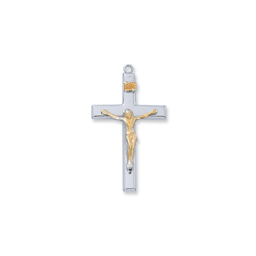 Two-Tone Sterling and Gold Plate Crucifix Necklace 24"