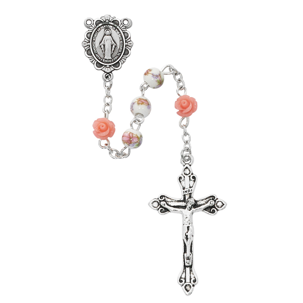 Floral Pink and White Rosary 6mm