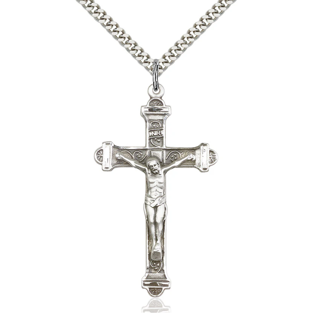 Crucifix Necklace Sterling Silver 24"