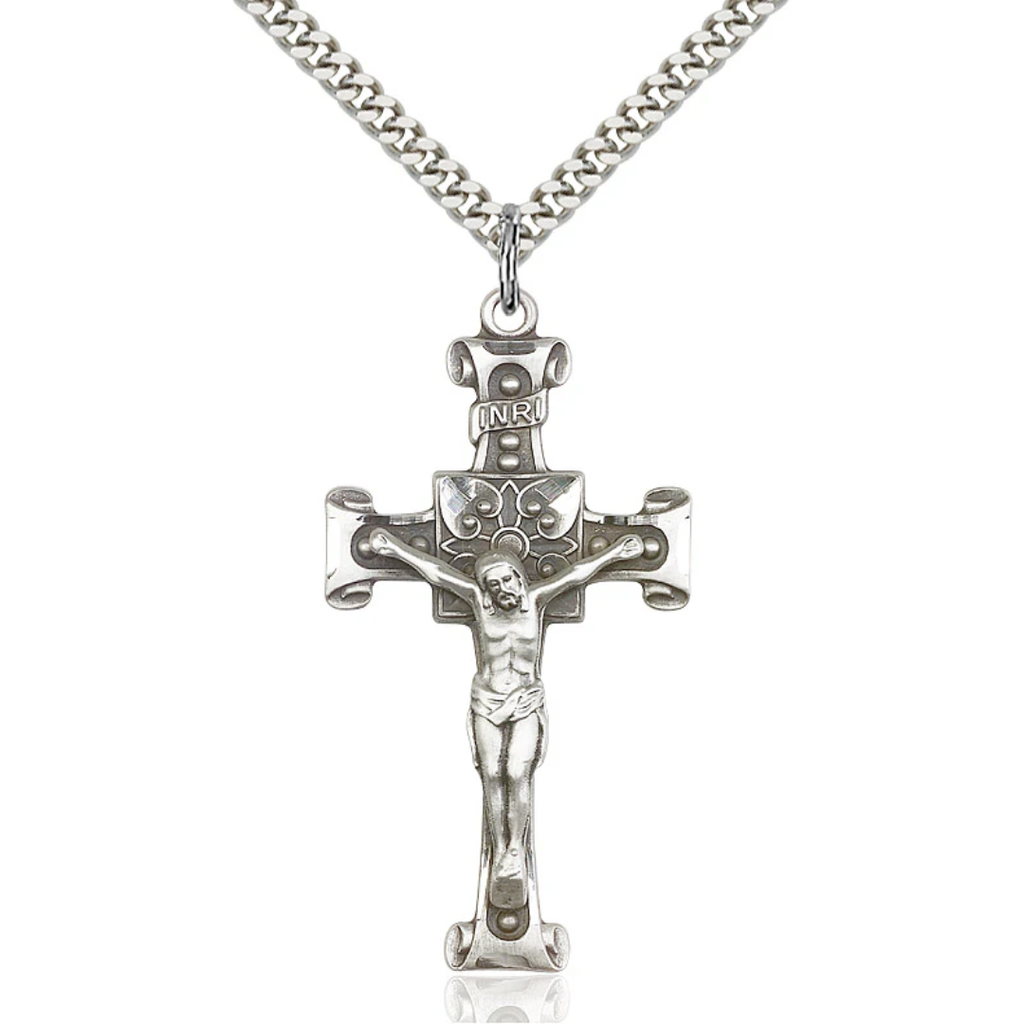 Crucifix Necklace Sterling Silver 24"