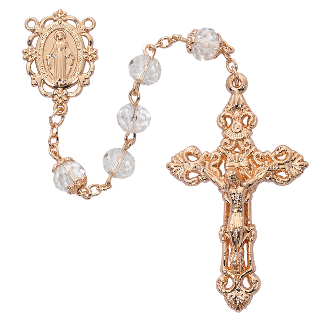 Crystal and Rose Gold Rosary 8mm