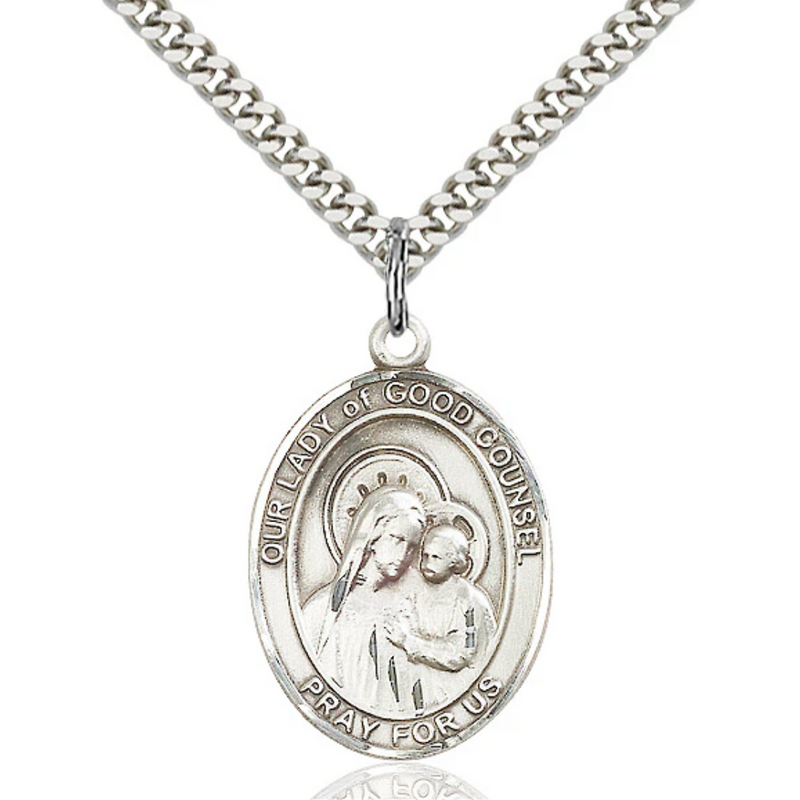 Our Lady of Good Counsel Necklace Sterling Silver 24"