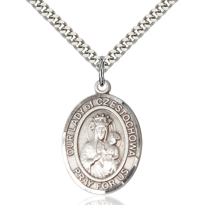 Our Lady of Czestochowa Necklace Sterling Silver 24"