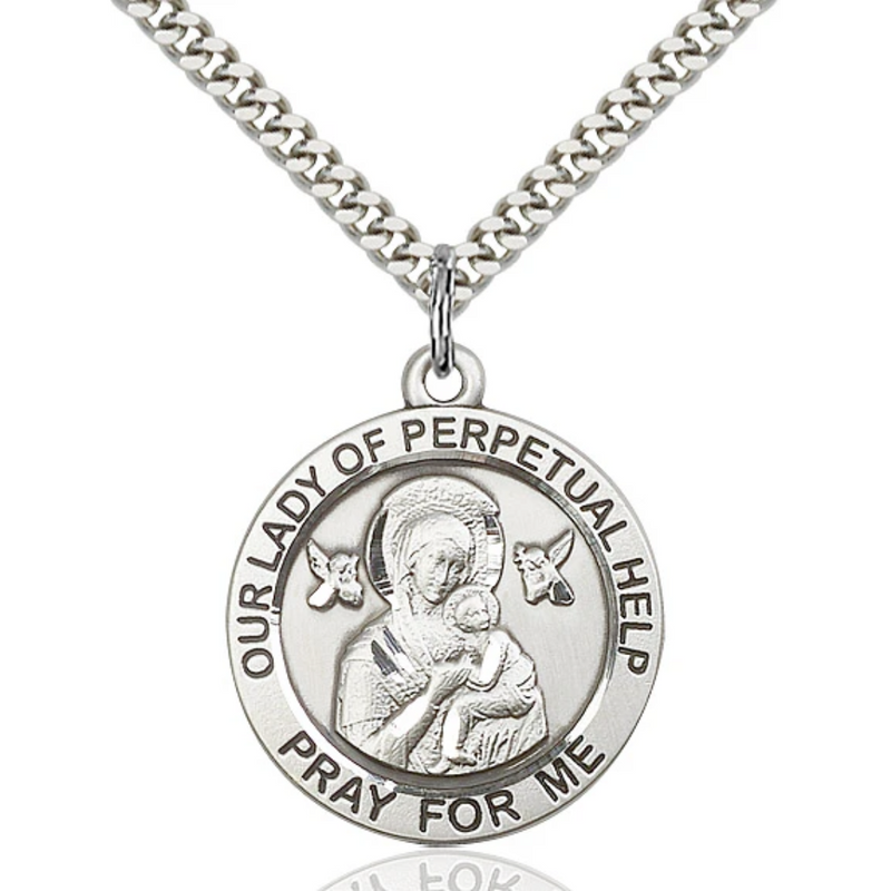 Our Lady of Perpetual Help Necklace Sterling Silver 24"