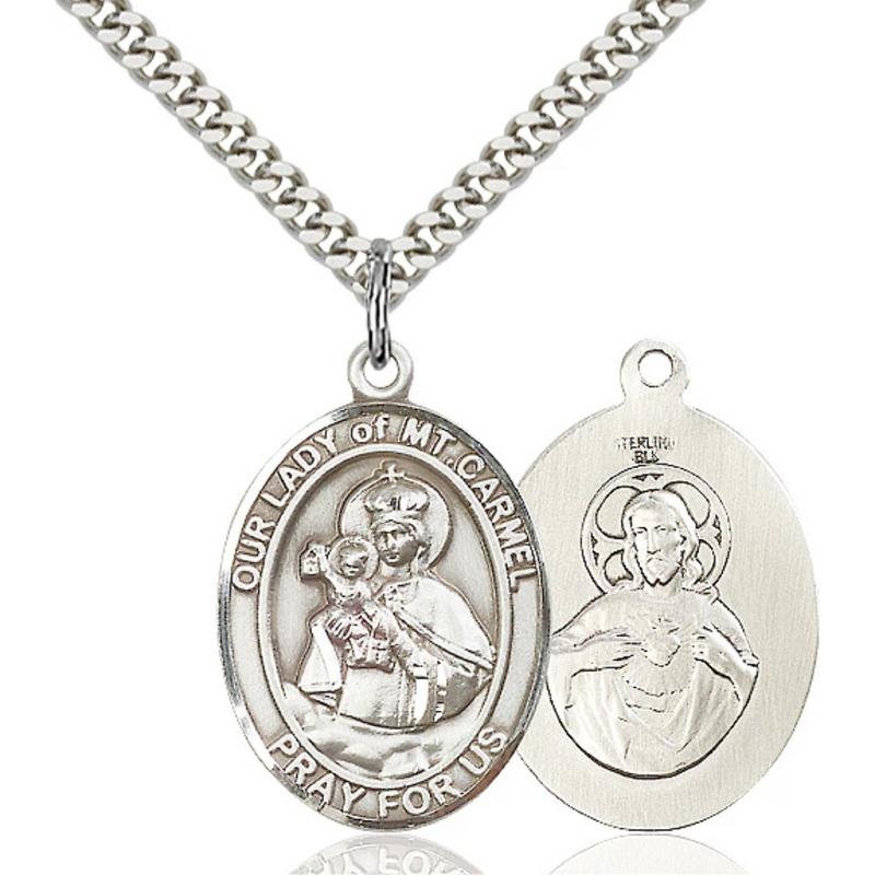 Our Lady of Mount Carmel Necklace Sterling Silver 24"
