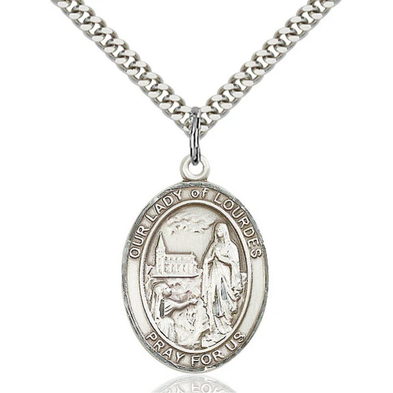 Our Lady of Lourdes Necklace Sterling Silver 24"