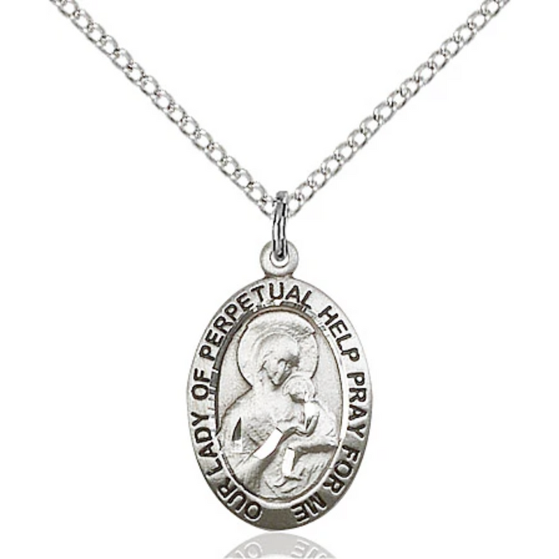 Our Lady of Perpetual Help Necklace Sterling Silver 18"