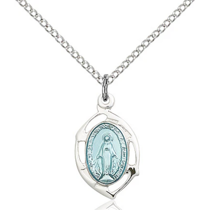 Miraculous Medal Necklace Sterling Silver 18"