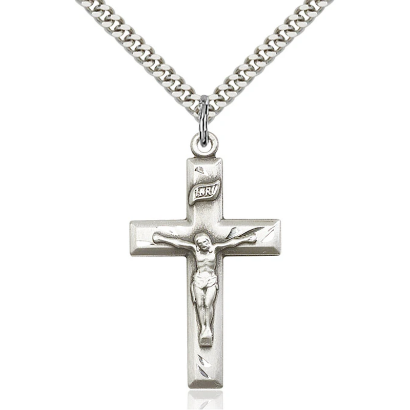 Crucifix Necklace Sterling Silver 24"