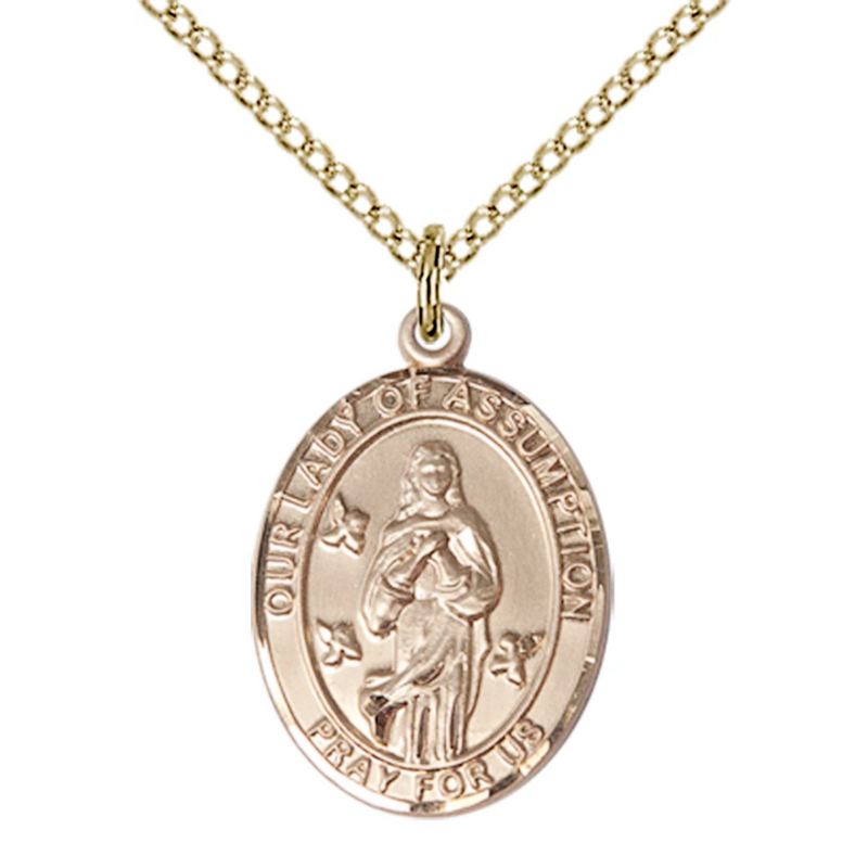 Our Lady of Assumption Necklace Gold Filled 18"