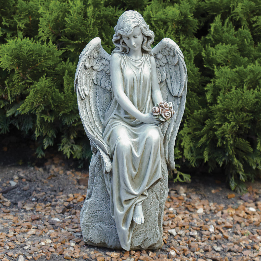 Angel with Flowers Garden Statue 17.75"H