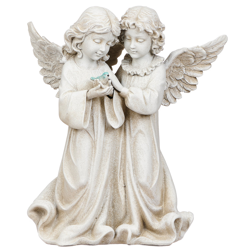 Angels with Bird Garden Statue 12.25"H