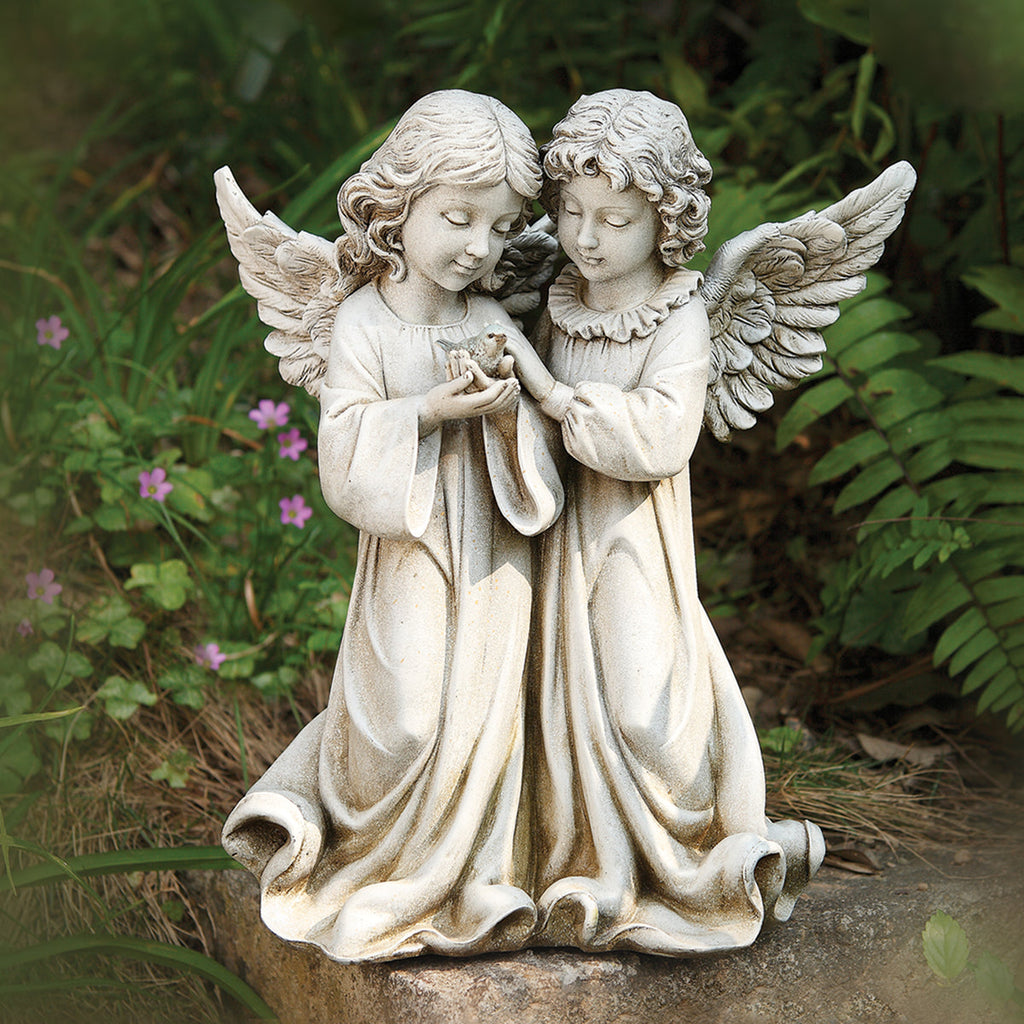 Angels with Bird Garden Statue 12.25"H
