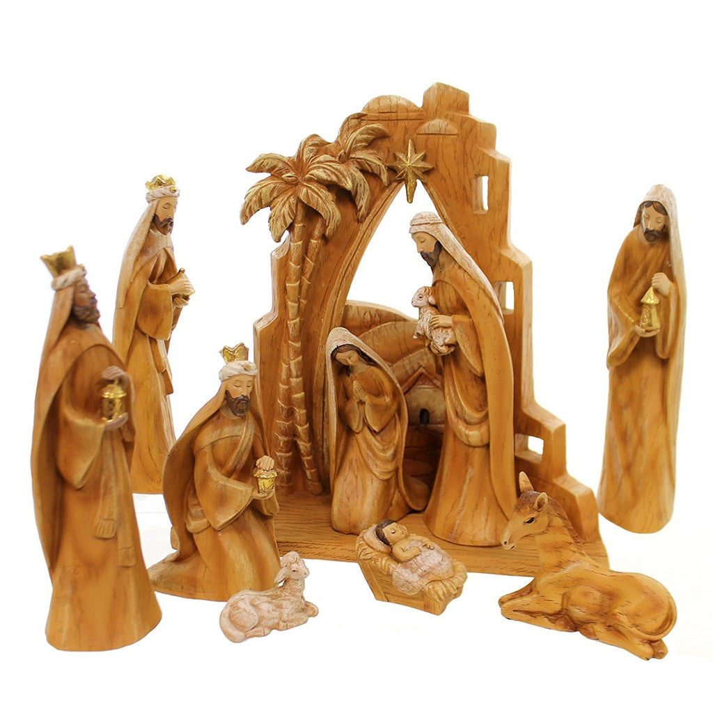 Nativity Carved 12"H 9pc set