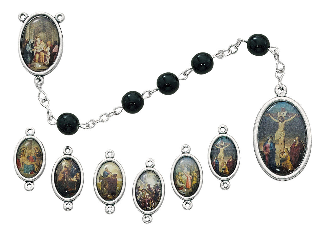 Seven Sorrows Chaplet with Black 7mm Beads