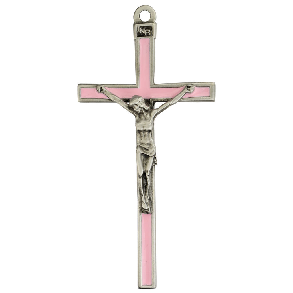 Crucifix - 5" Crucifix with Pink Enamel, Boxed