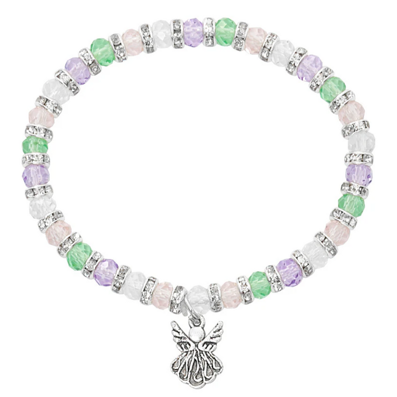 Bracelet - 5.5" Multicolor Pearl Stretch Bracelet (Green and Purple)