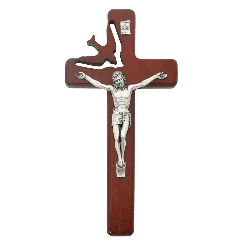 Holy Spirit Crucifix - 8in Cherry Wood Boxed