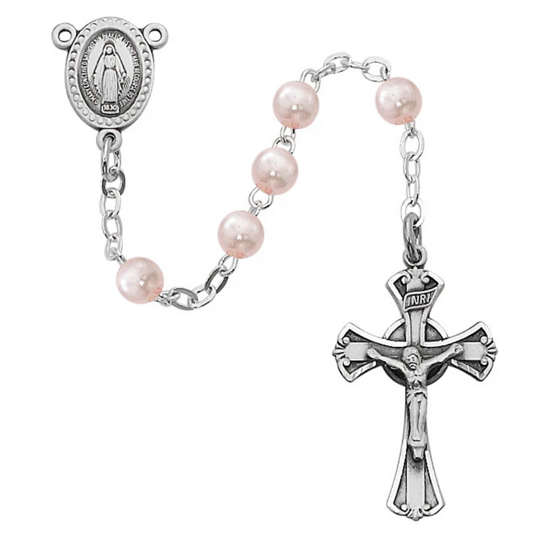 Rosary - Pink Glass Youth Rosary Boxed
