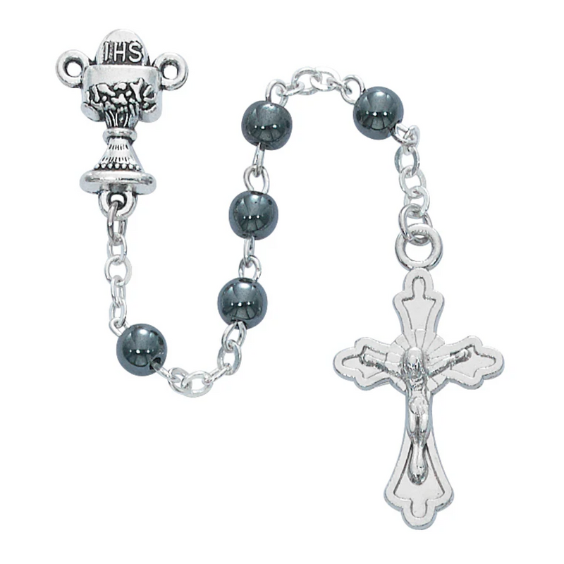 Rosary - Hematite Communion Rosary with Cross Box