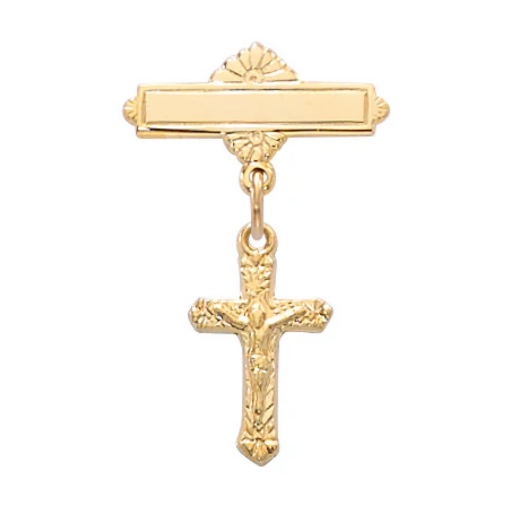 Pin - Gold on Sterling Crucifix Baby Pin Boxed