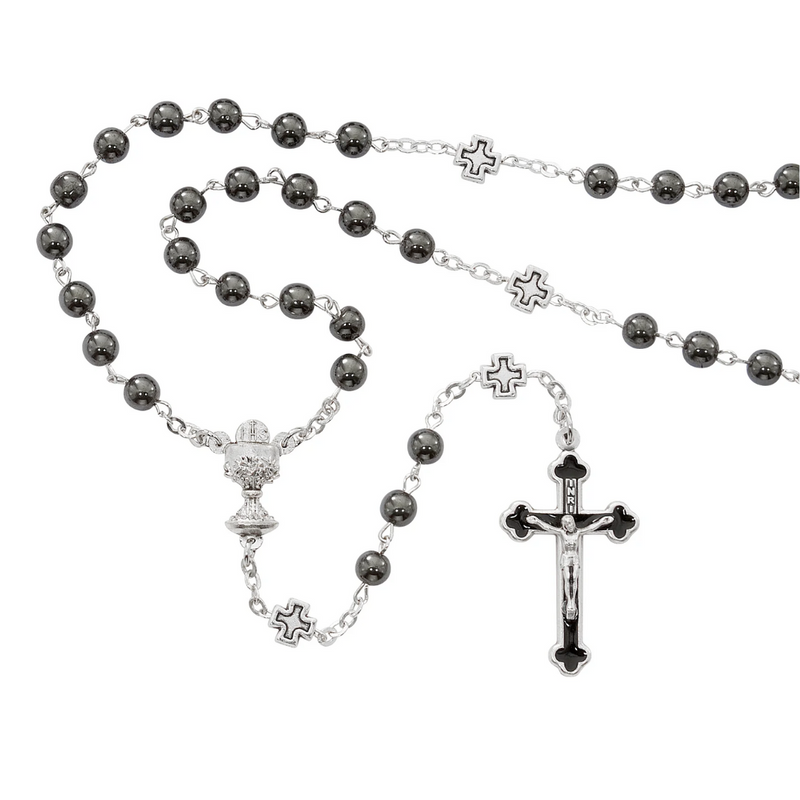 Rosary - 6mm Hematite Communion Rosary Box