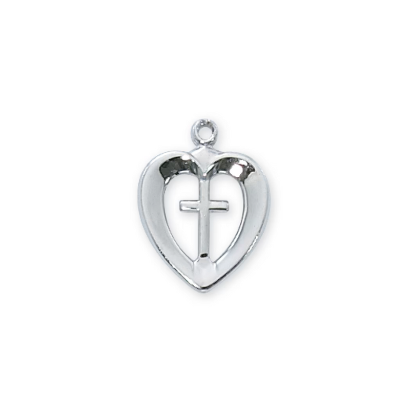 Necklace - Rhodium Plated Heart and Cross Pendant Box