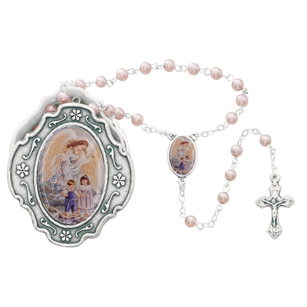 Rosary - Guardian Angel Box and Pink Rosary