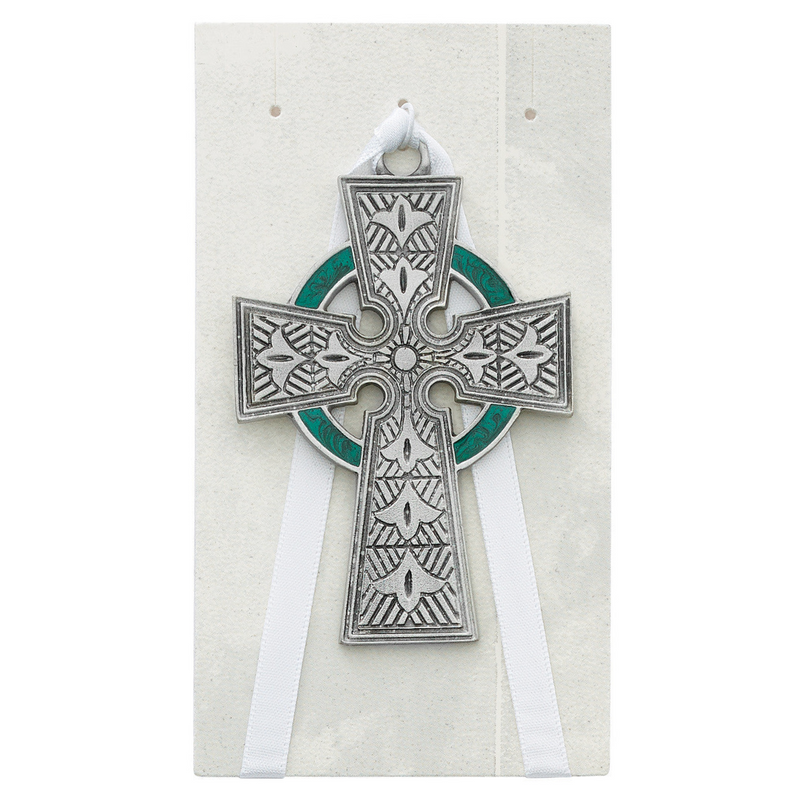 Celtic Cross with Green Enamel 3"