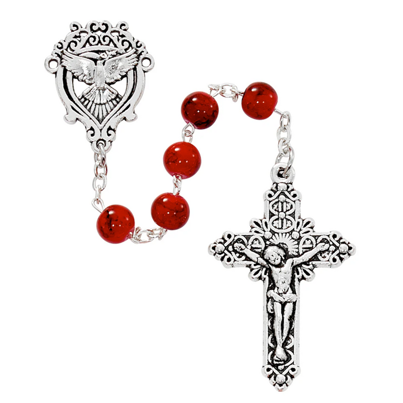 Rosary - Red Marble-like Holy Spirit Rosary Box